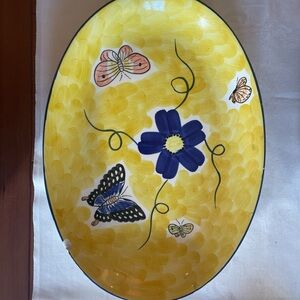 Yellow and Blue Floral Decorative Plate